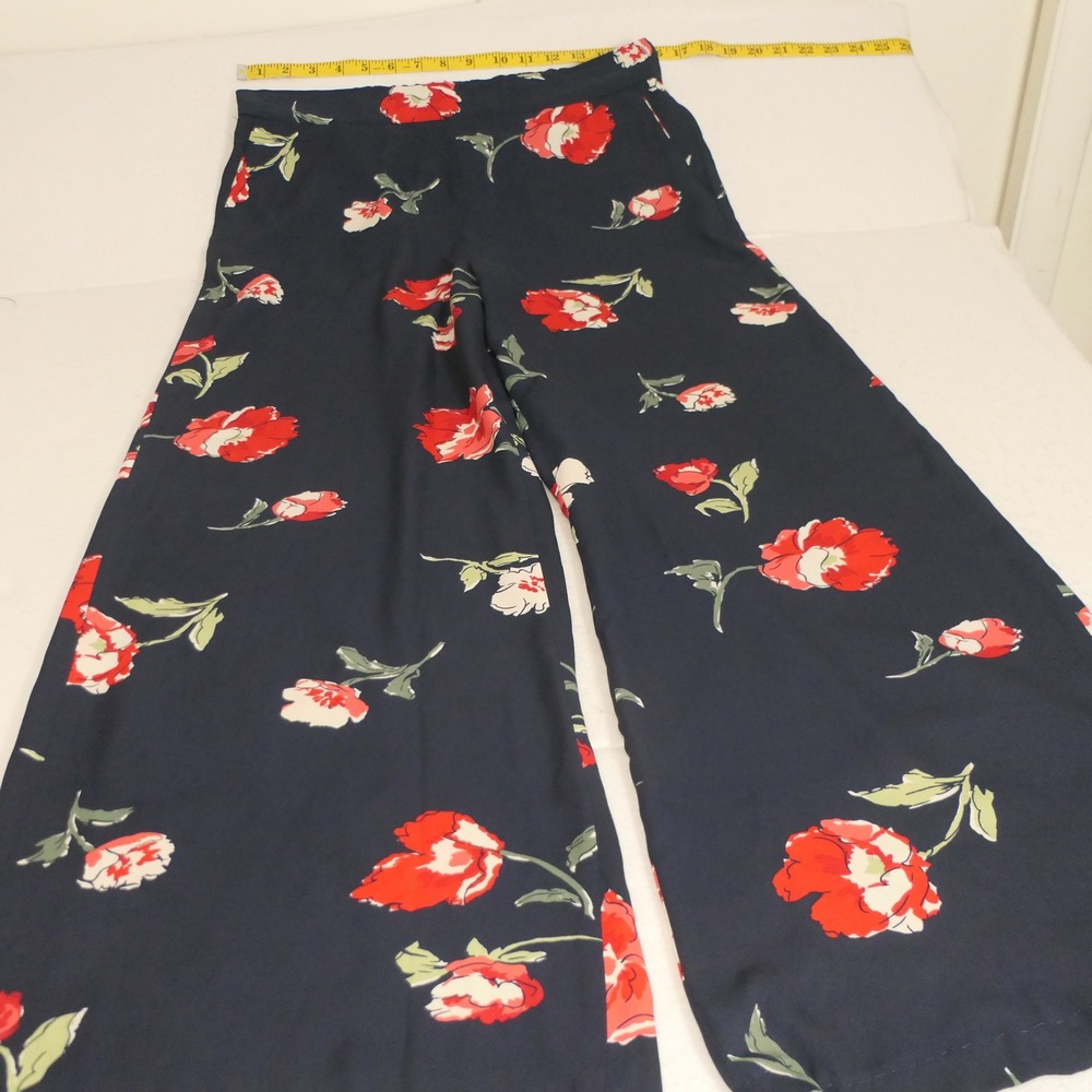 Nine West Womens Pants M Navy Wide Leg Floral Poppy Print Flowy Boho Palazzo